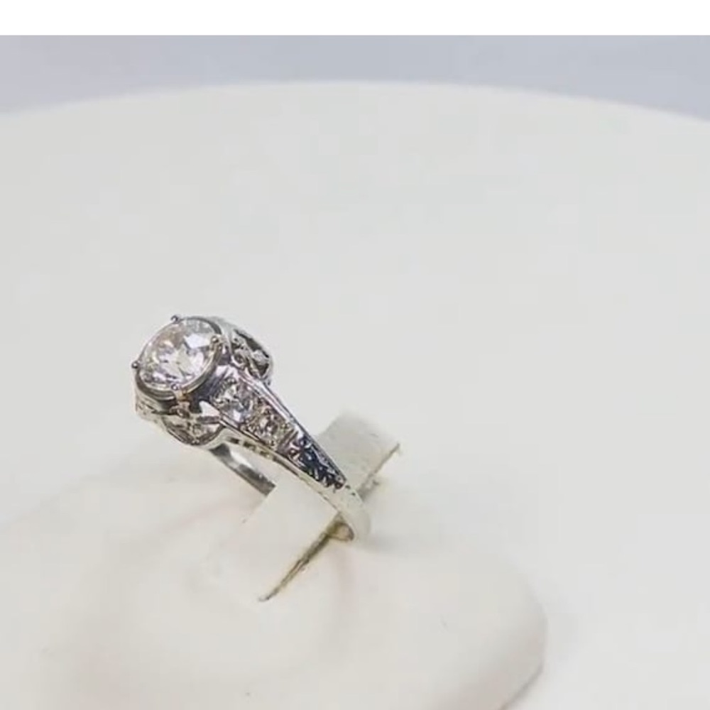 Art Deco 97ct 1920s Antique Old European Cut Diamond 18k white gold ring estate - Picture 8 of 14